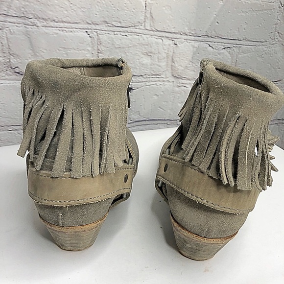 All Saints Bonnie Fringe Ankle Boots - Taupe - 9 - Picture 4 of 7